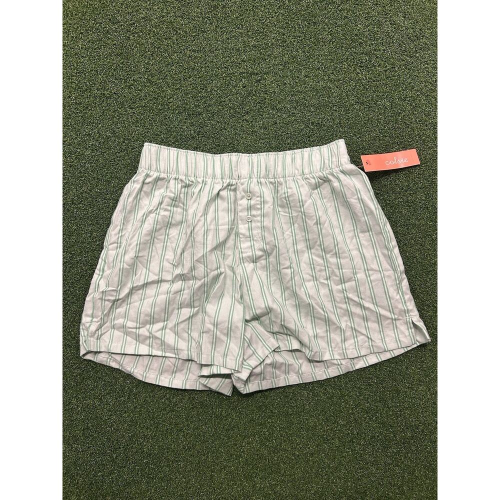 NWT Women’s Colsie Green Striped Cotton Sleep Shorts, XS